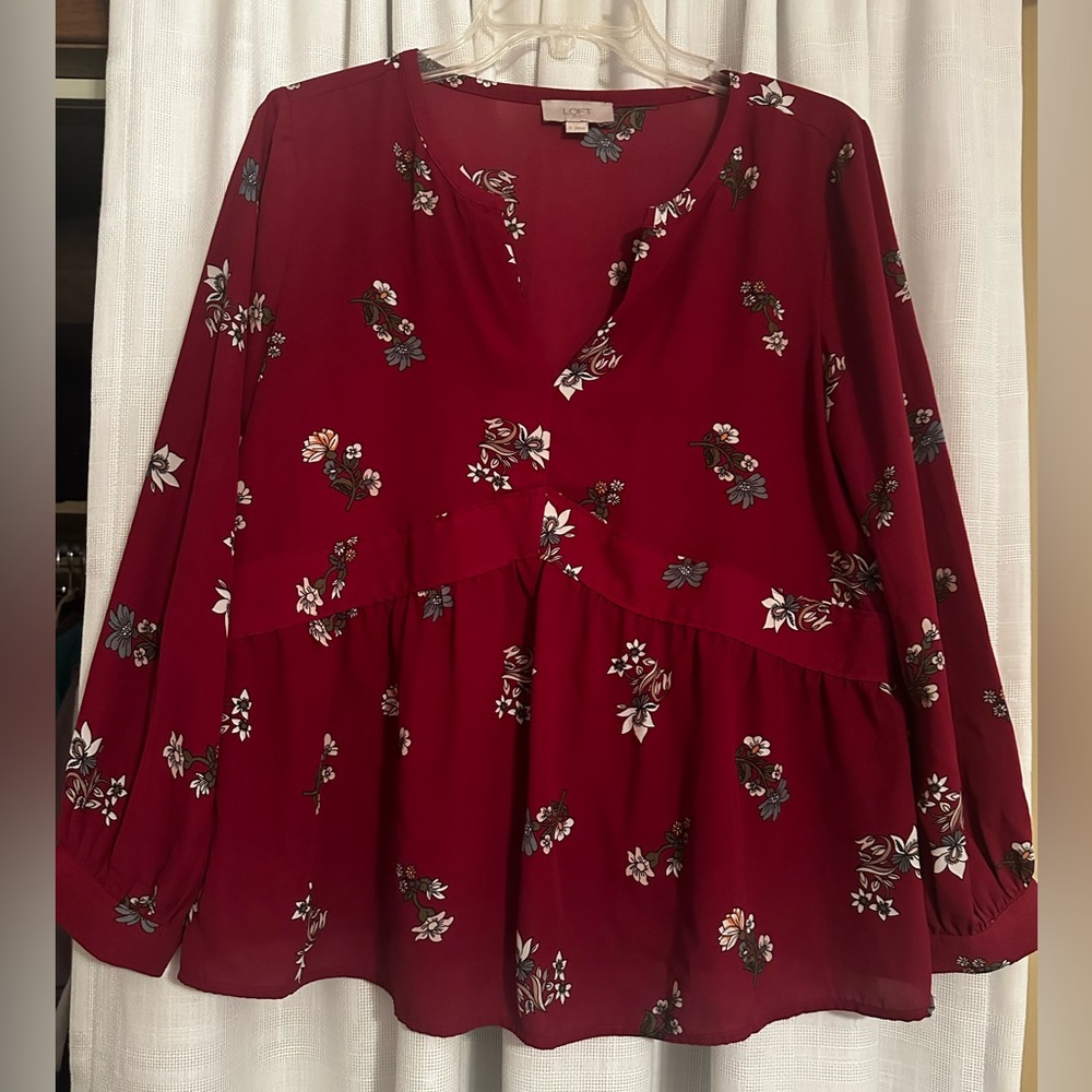 Loft Burgundy floral pullover top